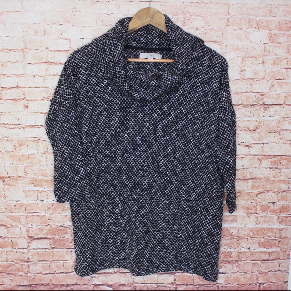 Loft | 3/4 Sleeve Cowl Neck Black/White Sweater